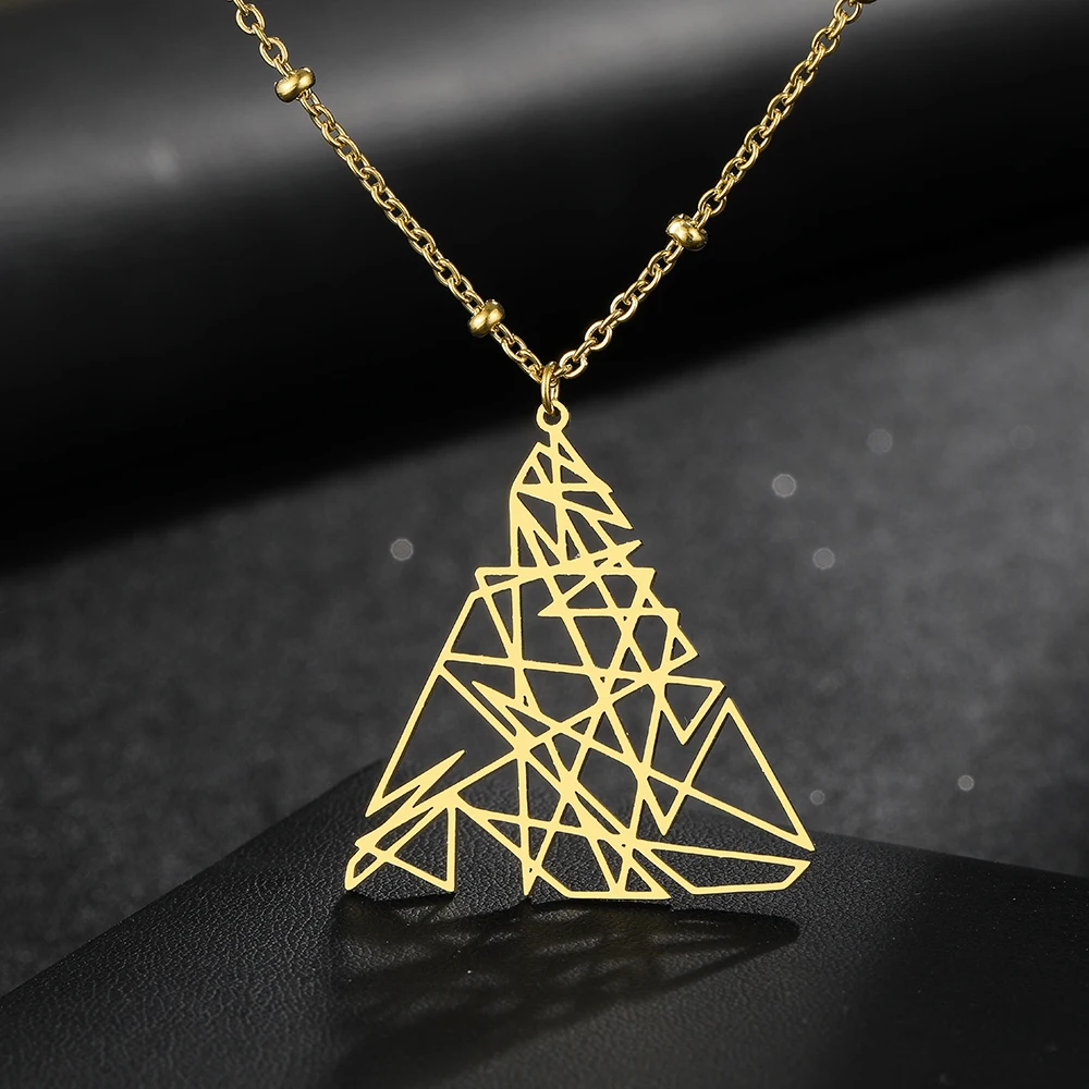 Ожерелье из нержавеющей стали Большой треугольник Линия Абстрактного Модного Подвеска на цепочке Чокер Амулет для Женщин Ювелирных изделий Для Девушек Подарки.