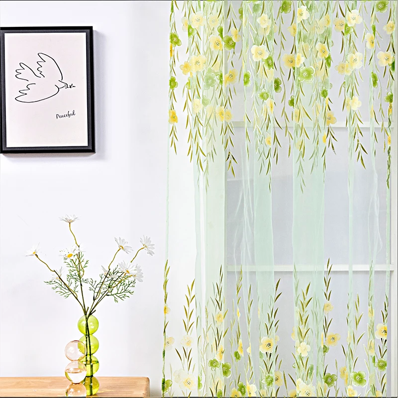 

New Pastoral Tulle Window Curtain For Living Room Green Sheer Curtain For Bedroom Voile Curtain Kitchen Drape Blinds Custom Made