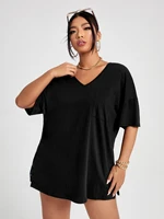 earo plus size t shirt 4xl fashion women half sleeve v neck black oversized casual blouse 2022 summer elegant solid ladies tops