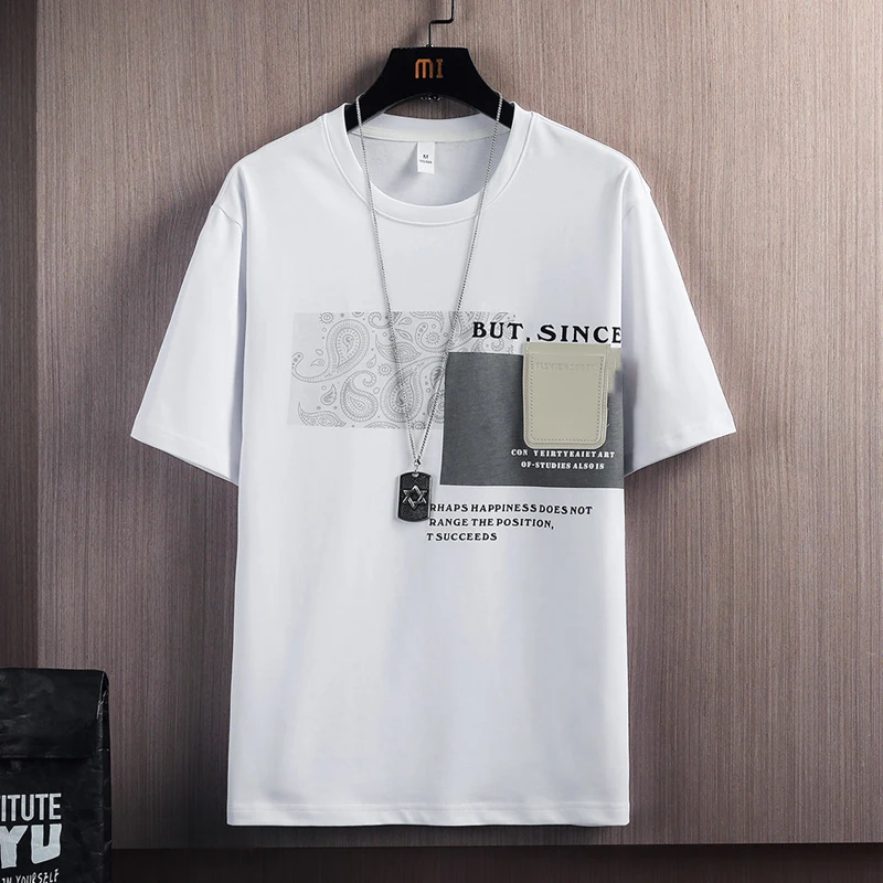 

Hip Hop Loose Mens Streetwear T-shirts Casual Classic 2023 Summer Short Sleeves Black White Tshirt Tees Plus Oversize 3XL 4XL