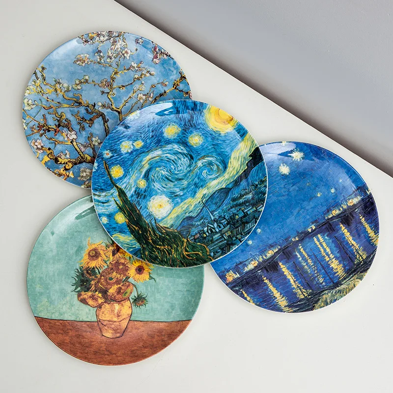 

High Quality Van Gogh Oil Painting Bone China Plate 8 Inches Ceramic Dinner Plate Set charger plates for wedding platos coreanos