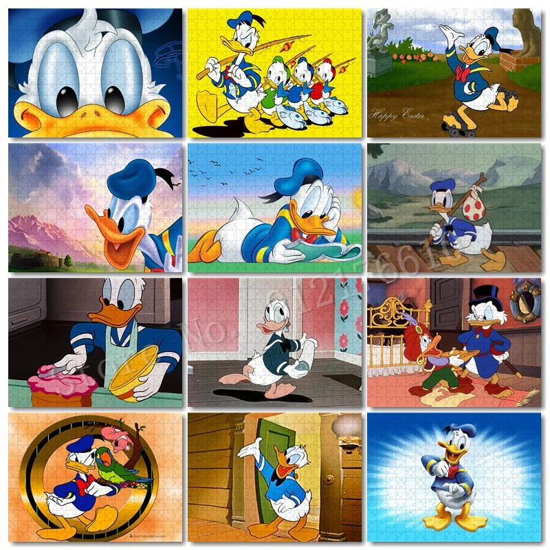 

Donald Duck Jigsaw Puzzle Disney Cartoon Character 300/500/1000 Pcs Puzzle for Adults Creative Decompress Toy Nursery Game Decor