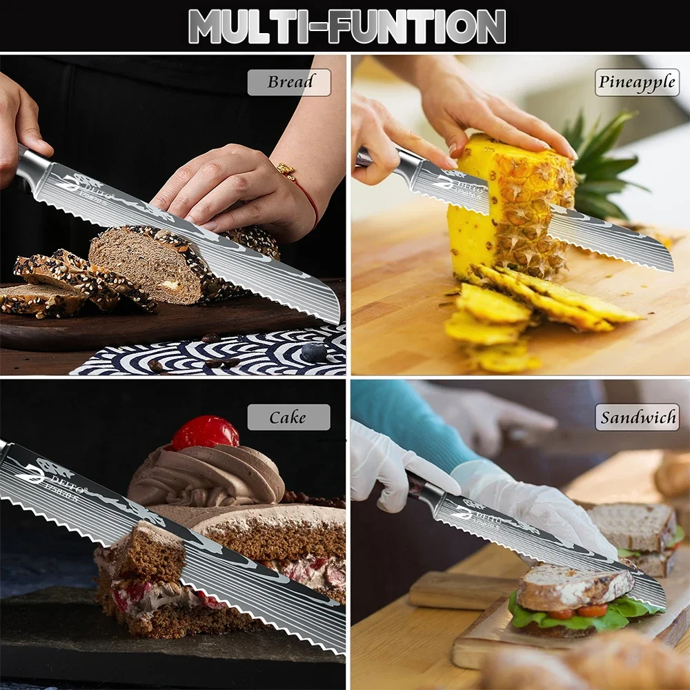 Зубчатый нож для хлеба из нержавеющей стали ультраострый с лезвием 8 дюймов