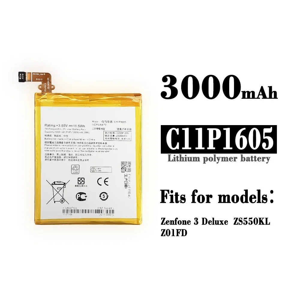 

100% Original C11P1605 3000mAh Battery For ASUS ZenFone 3 ZS550KL 570KL Z01FD Latest Production Battery+Tracking Number