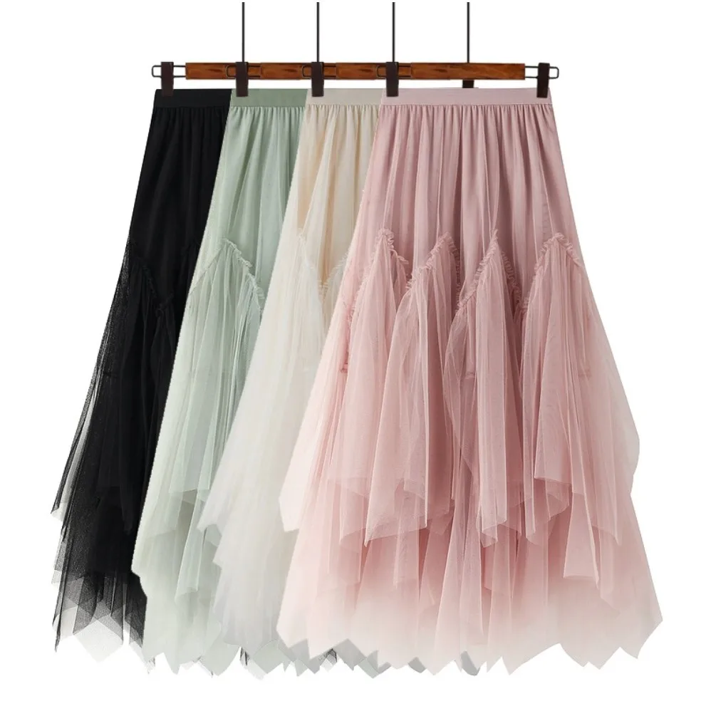 Women Irregular Long A-line Skirt Ladies High Waist Ankle-Length Tutu Maxi Skirts Irregular Pleated Skirt  Woman Skirts