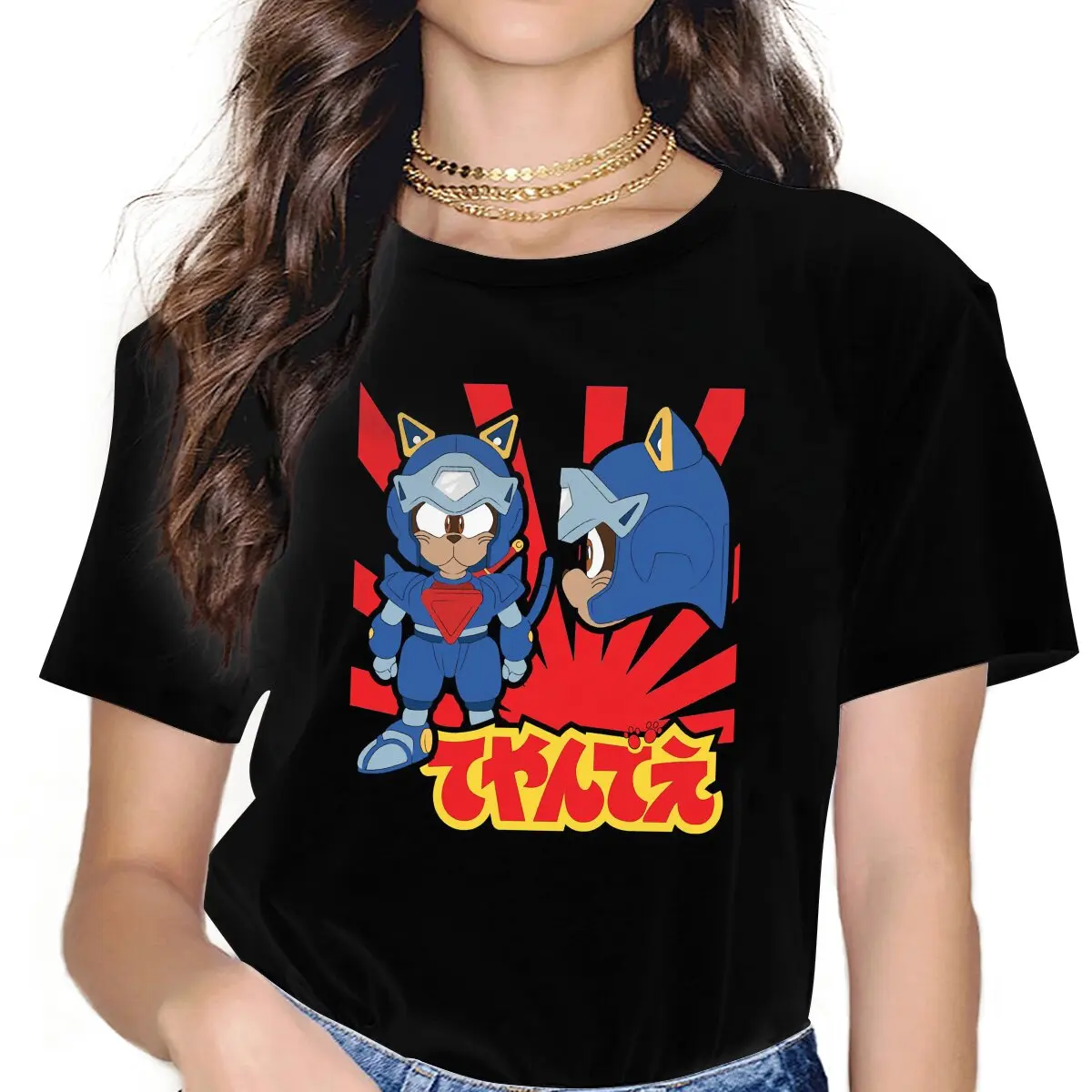 

Samurai Pizza Cats 30s Anime Guido Anchovy T Shirt Vintage Graphic Women's Polyester Tshirt O-Neck