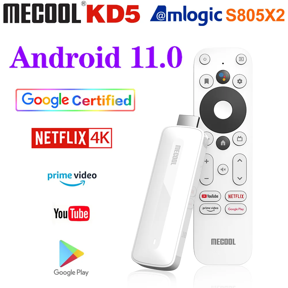 

Mecool KD5 Netflix TV Stick Amlogic S805X2 TV Box Android 11 1GB 8GB Google Certified Voice Support AV1 5G Wifi BT5.0 TV Dongle