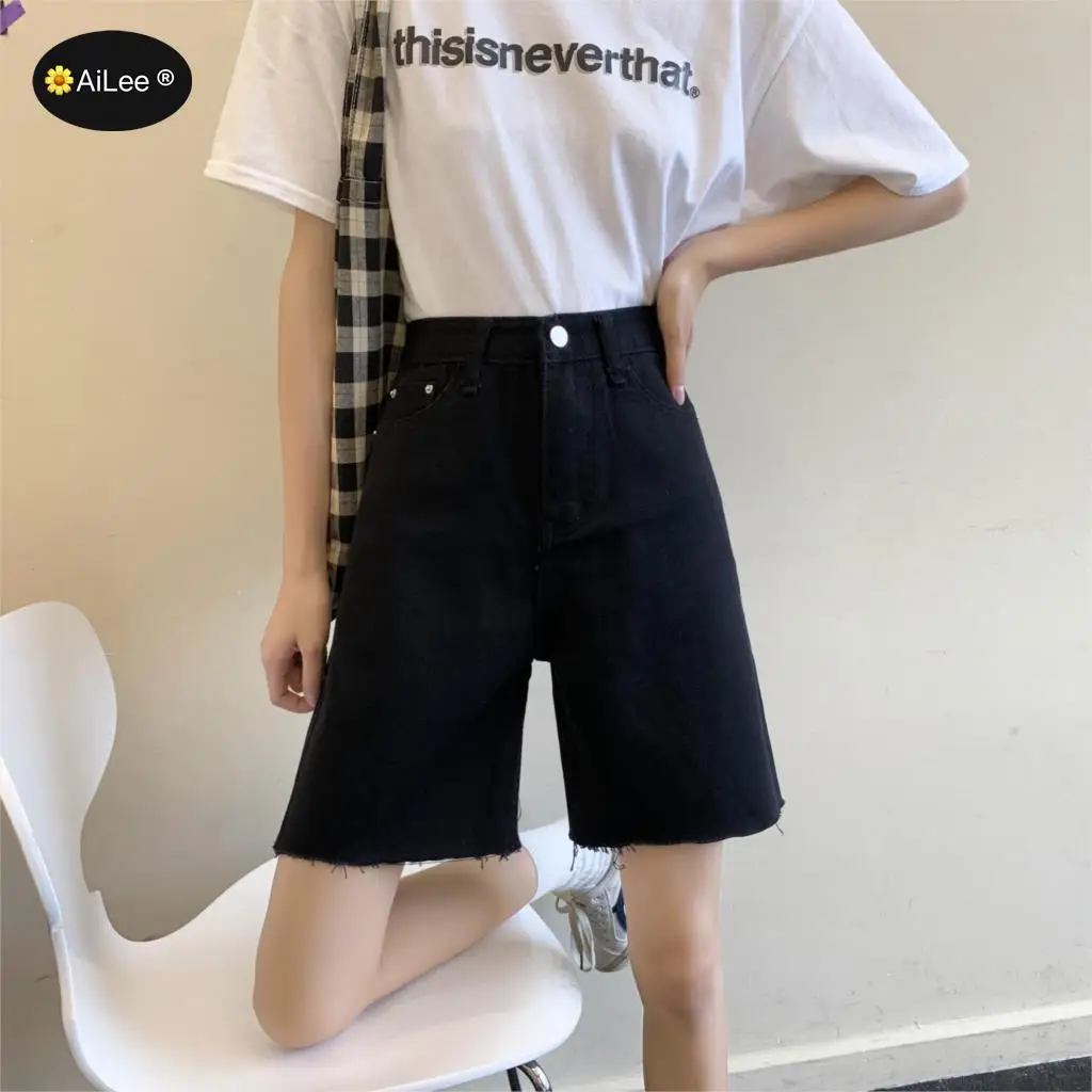 Bermuda Jean Shorts Women Summer Denim Short Tassel Solid Casual High Waist Shorts Streetwear Plus Size Students Half Long Jeans