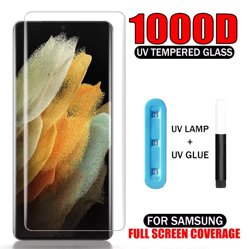 

1000D УФ закаленное стекло для Samsung S21 S20 S22 S9 S8 Plus S10E 5G S21 ультра Защита экрана для Samsung Note 20 Ultra 10 9 8