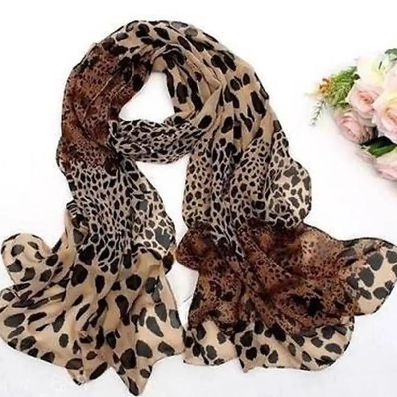

New Noble Fashion Women Long Soft Wrap Lady Shawl Silk Chiffon Scarves Leopard Print Shawl All-match Lady Soft Scarf