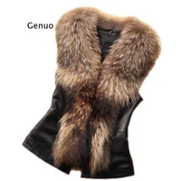 faux fox fur collar vest women leather faux fur vest coat 2022 casual sleeveless winter jacket coat women