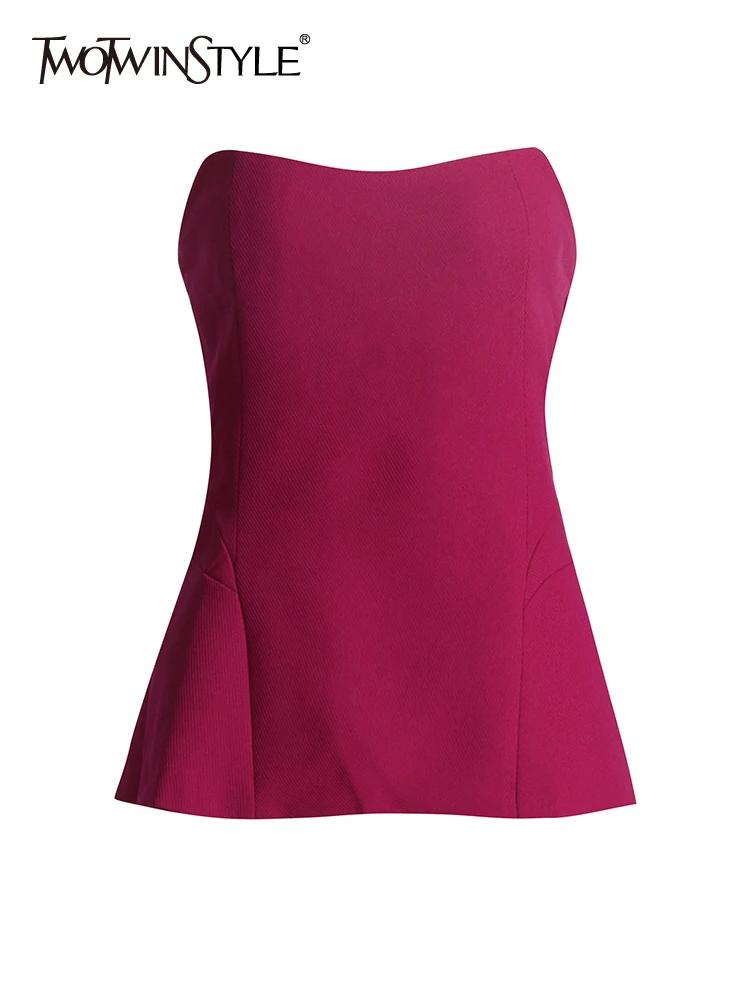 

TWOTWINSTYLE Off Shoulder Tank Tops For Women Strapless Sleeveless Backless Minimalist Summer Vest Female Fashion Clothing New