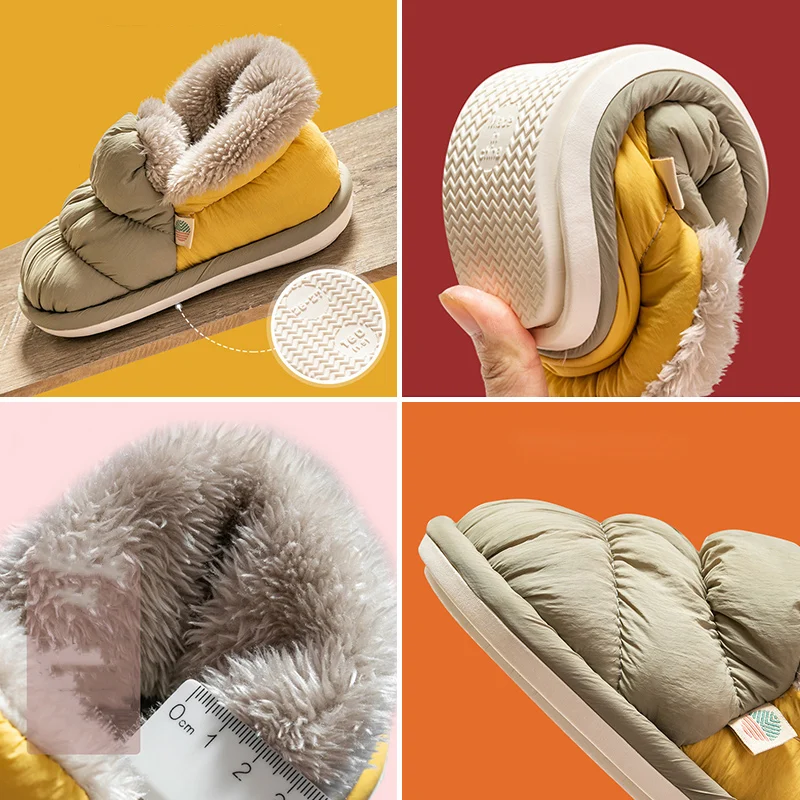 Women's Winter Slippers for Home Short Plush Warm House Slippers Solid Striped Indoor Slippers Female Plus Size 44-45 Soft