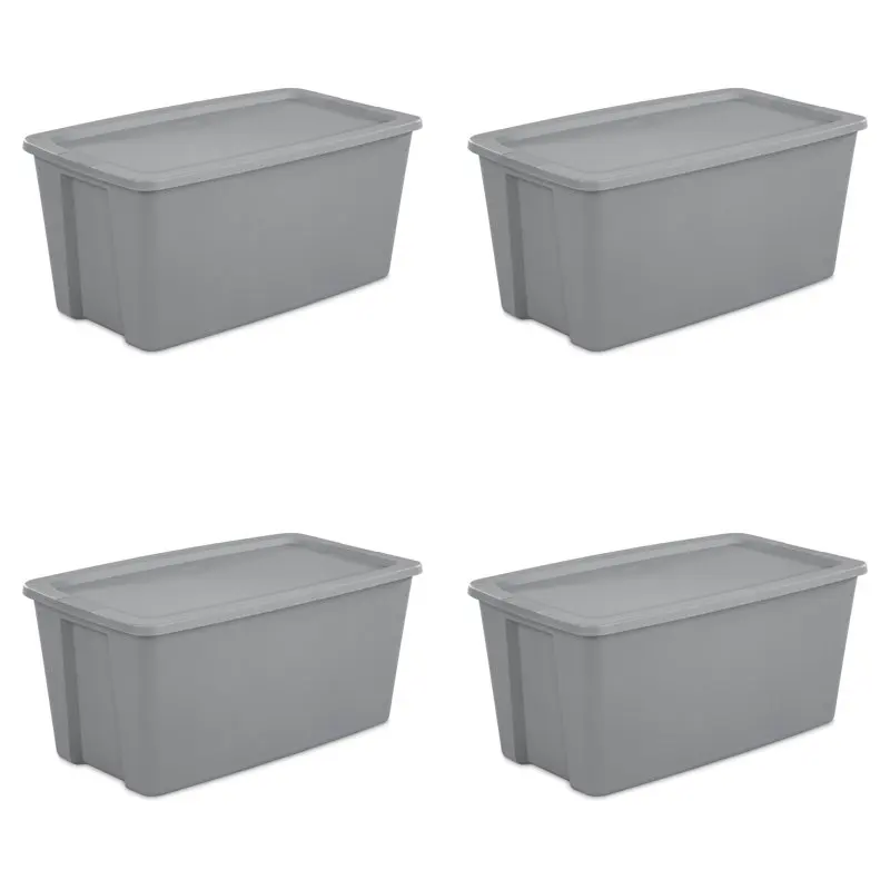 

50 Gallon Tote Box Plastic, Titanium, Set of 4