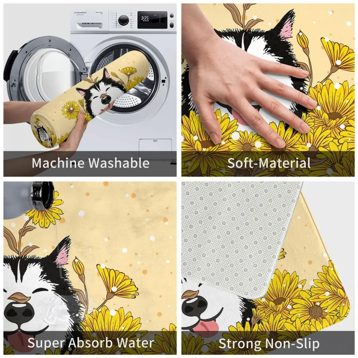 Антиколец Doormat Art Кухонный коврик с сибирской хаски и подсолнухами балконный ковер приветствия в спальне декоративный.