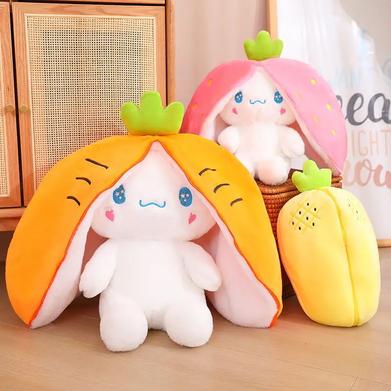 

28CM Cute Anime Figure Long Ear Kawaii Sanrio Charms Zipper Strawberry Cinnamoroll Dog Plush Christmas Toys for children