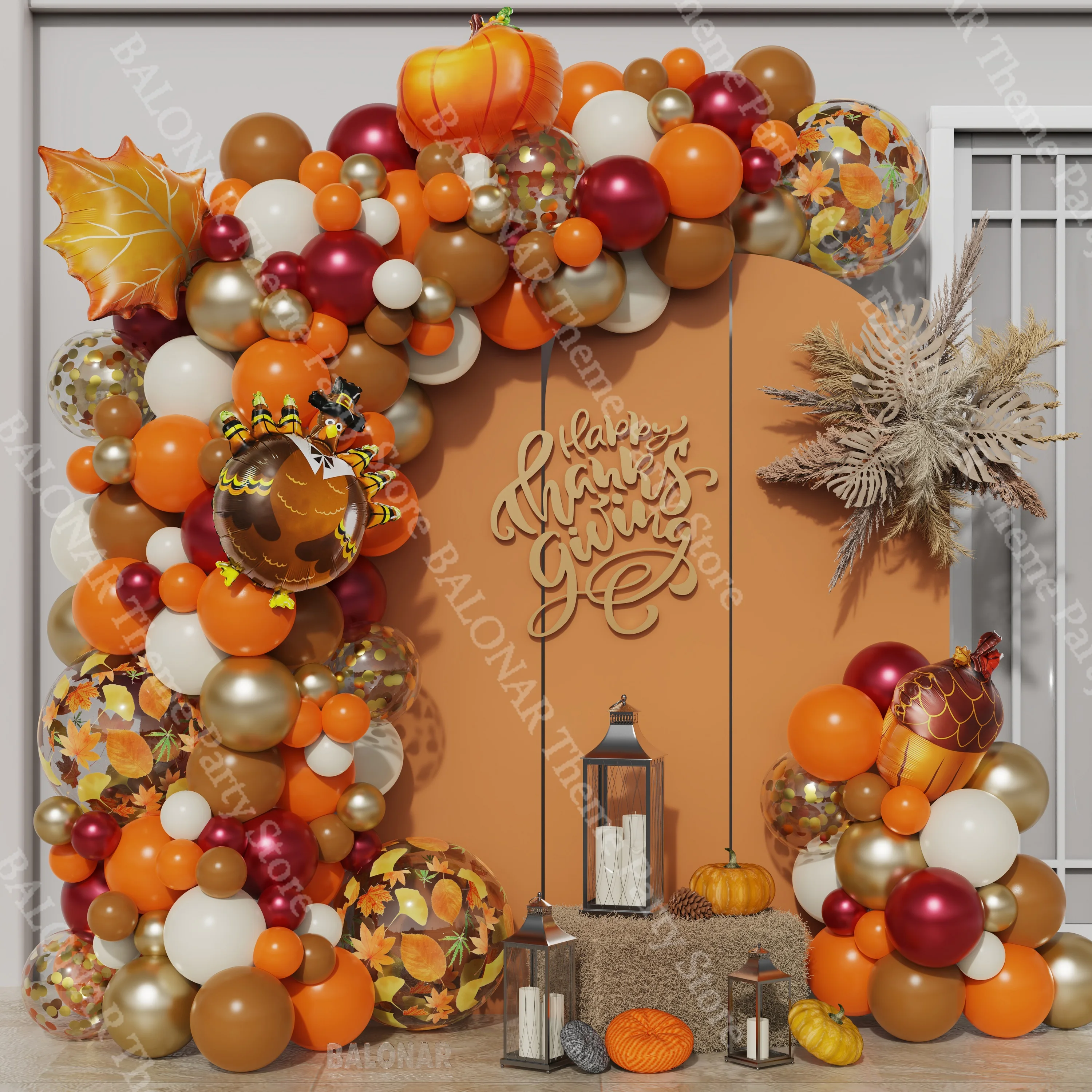

123pcs Autumn Theme Thanksgiving Day Pumpkin Turkey Maple Leaf Pinecone Foil Balloon Garland Fall Harvest Birthday Party Decorat