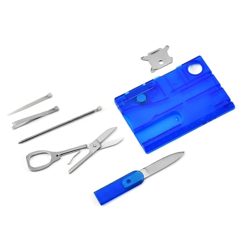 

12 In 1 Pocket Credit Card Camping EDC Survival Handy Multifunctional Survival Outdoor Tool Card Knife LED Light Magnifier