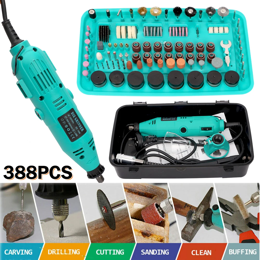 

388 шт., электрические аксессуары для роторного инструмента, дрель, шлифовальная машинка, полировщик, машина для резьбы по нефриту с вилкой Стандарта Австралии, 130 Вт