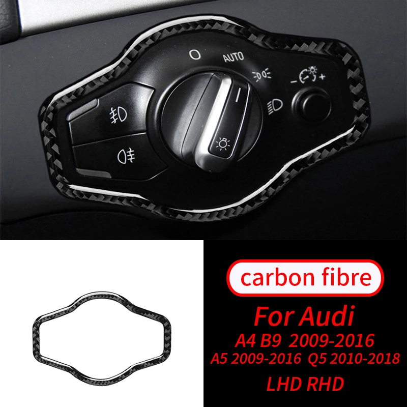 For Audi A4L B8 A5 Q5 09-17 1Pcs Real Carbon Fiber Headlight Panel Decorative Frame Cover Trim Interior Car Accessories