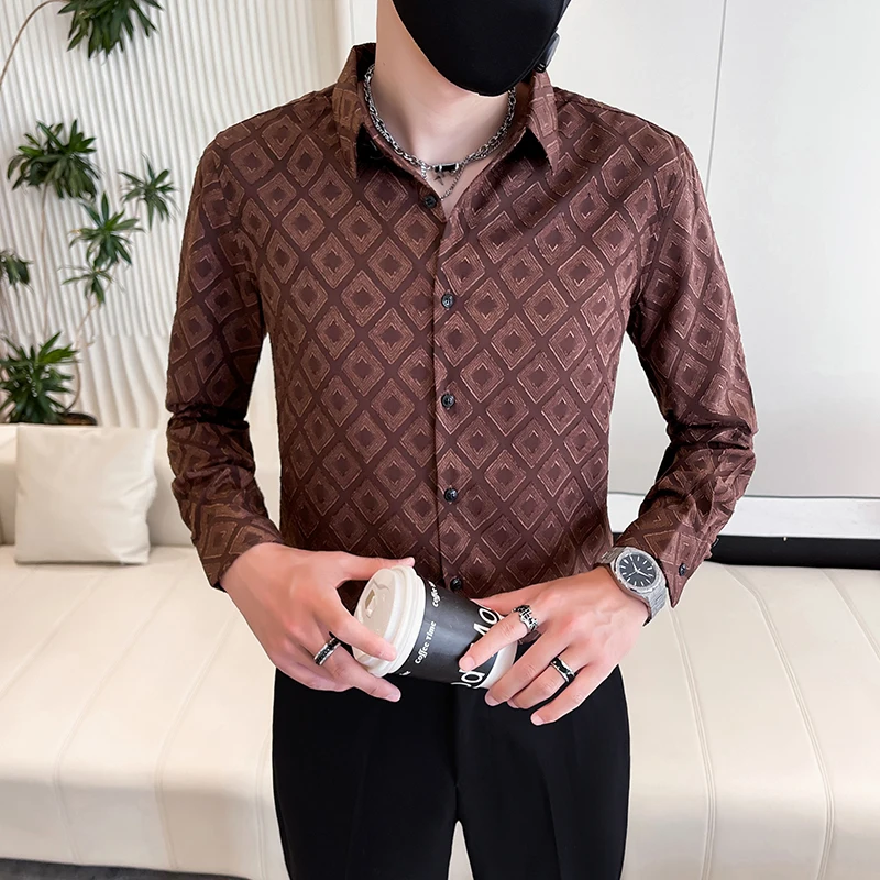 Новые модные рубашки с рисунком ромбиками для мужчин роскошные дизайнерские
