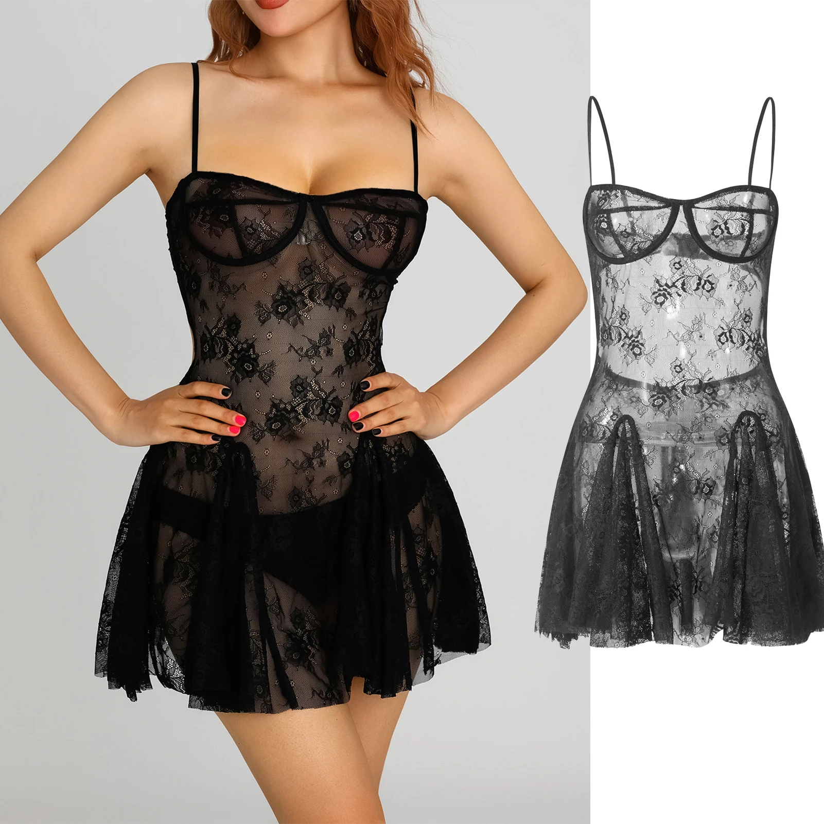 

Sexy Mesh See Through Floral Mesh Lace Dresses Y2K Black Tie Up Hollow Out Backless Maxi Short Dresses Women Slip Dresses 2023