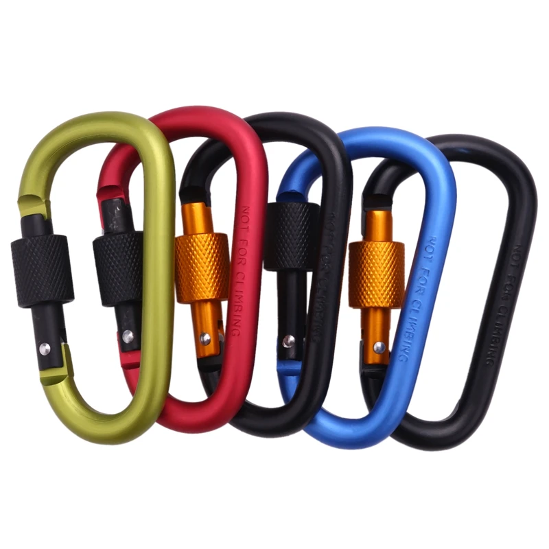

5 Pcs D-Ring Key Chain Aluminum Alloy Carabiner Locking Clip Hook For Camping Equipment