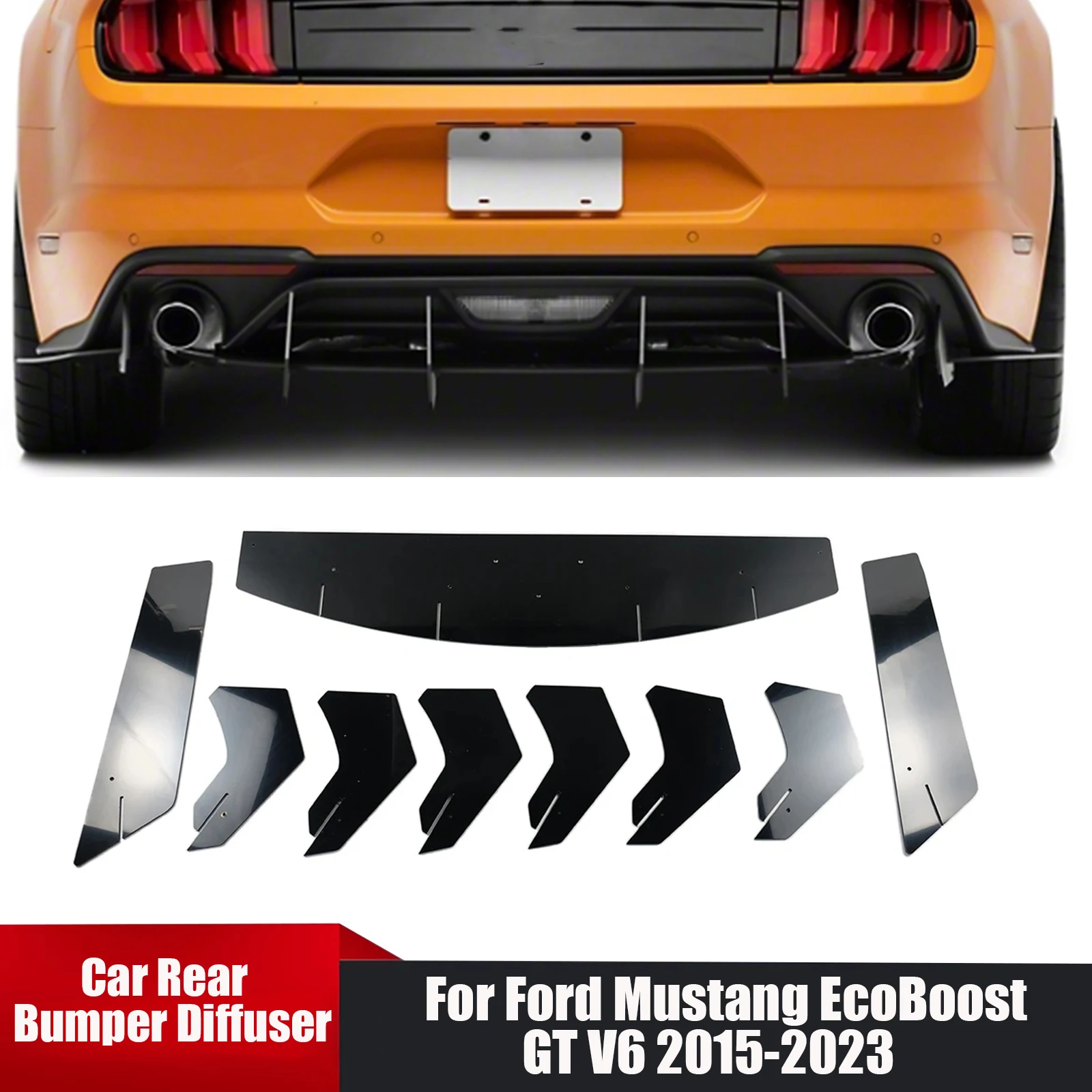 

Диффузор заднего бампера с углом обертки для Ford Mustang EcoBoost GT V6 2015-2023, комплект кузова, спойлер, диффузор, черный