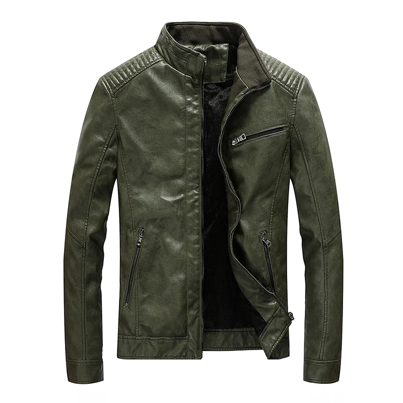 

2021 Men's Leather Jacket Motorcycle PU Casual Slim Jacket Stand Collar Leather Jacket Motorcycle Men's Jacket