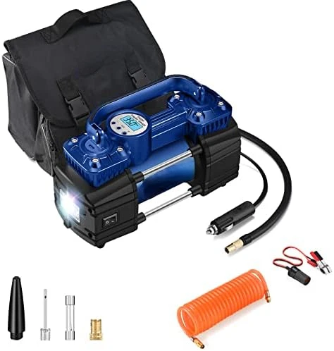 

Digital Car Tire Inflator with Gauge 150Psi Auto Shut-Off, Heavy Duty Double Cylinders 12V Air Compressor with LED Light for Au