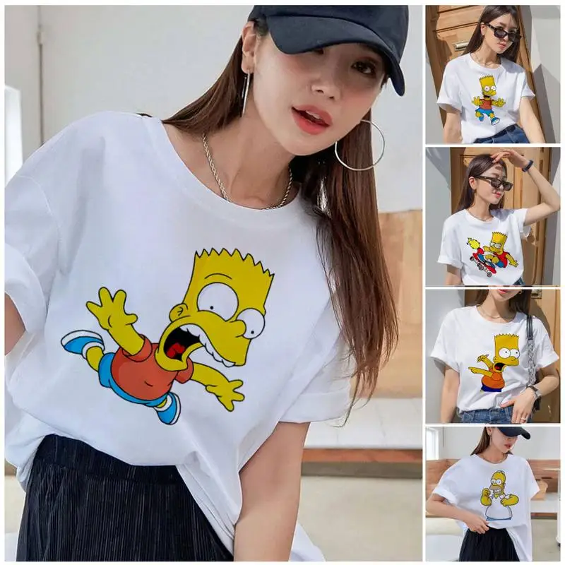 

Bandai The Simpsons Funny Cute T Shirt Summer Clothes Casual Women Tee Hip Hop O-Neck Streetwear Print Comfort T-shirt