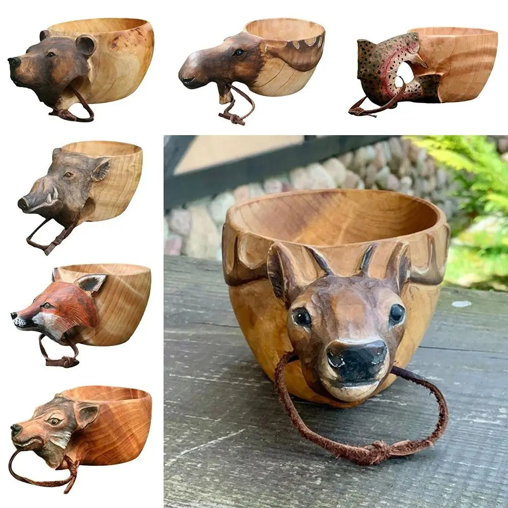 

Чаша в форме животного, резная декоративная чашка, кружка, чашка, деревянная креативная ручная чашка в форме животного, для кемпинга и кофе