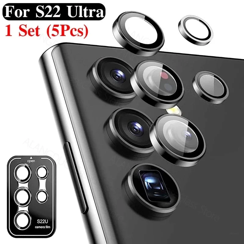 

5PCS Phone Camera Lens Protector for Samsung Galaxy S22 Ultra Screen Film Tempered Glass Cap Anti-Scratch Protection Accessories