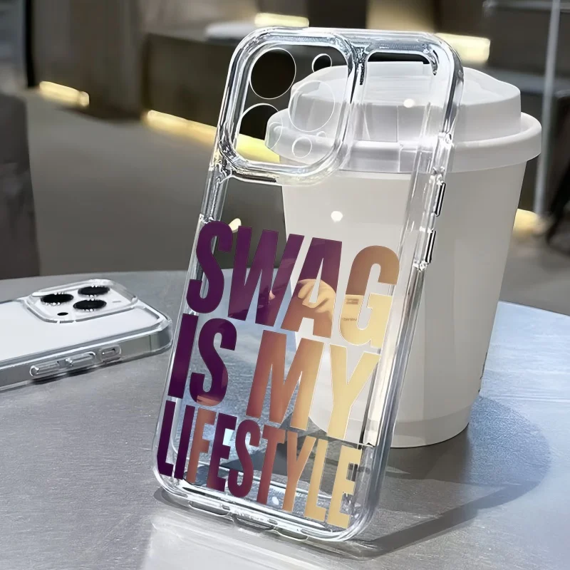 Фото Прозрачный чехол Gradient Color Block SWAG English Soft для iPhone 17 Air, 13, 12, 11 Pro Max, 16, 15, 14 Pro Max Plus №1
