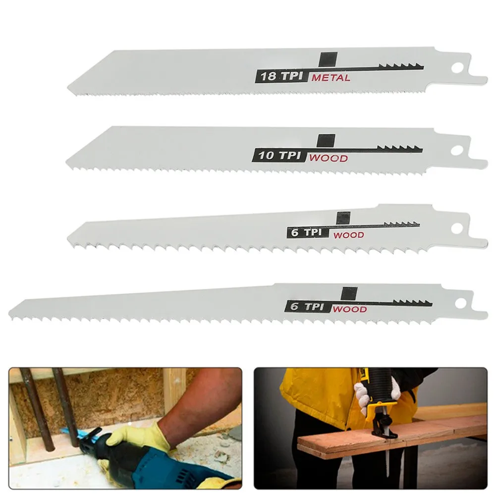 

For Metal Wood Cutting Saw Blades 4pcs 4x Accessories Carbon Steel Part Set White 150mm/200mm 18TPI/10TPI/6TPI Durable