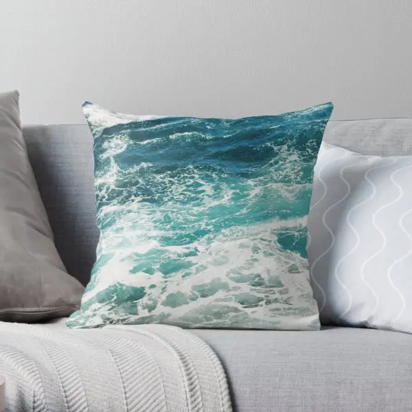 

Blue Ocean Waves Printing Throw Pillow Cover Car Cushion Soft Comfort Hotel Home Sofa Bed Decor Case Pillows not include