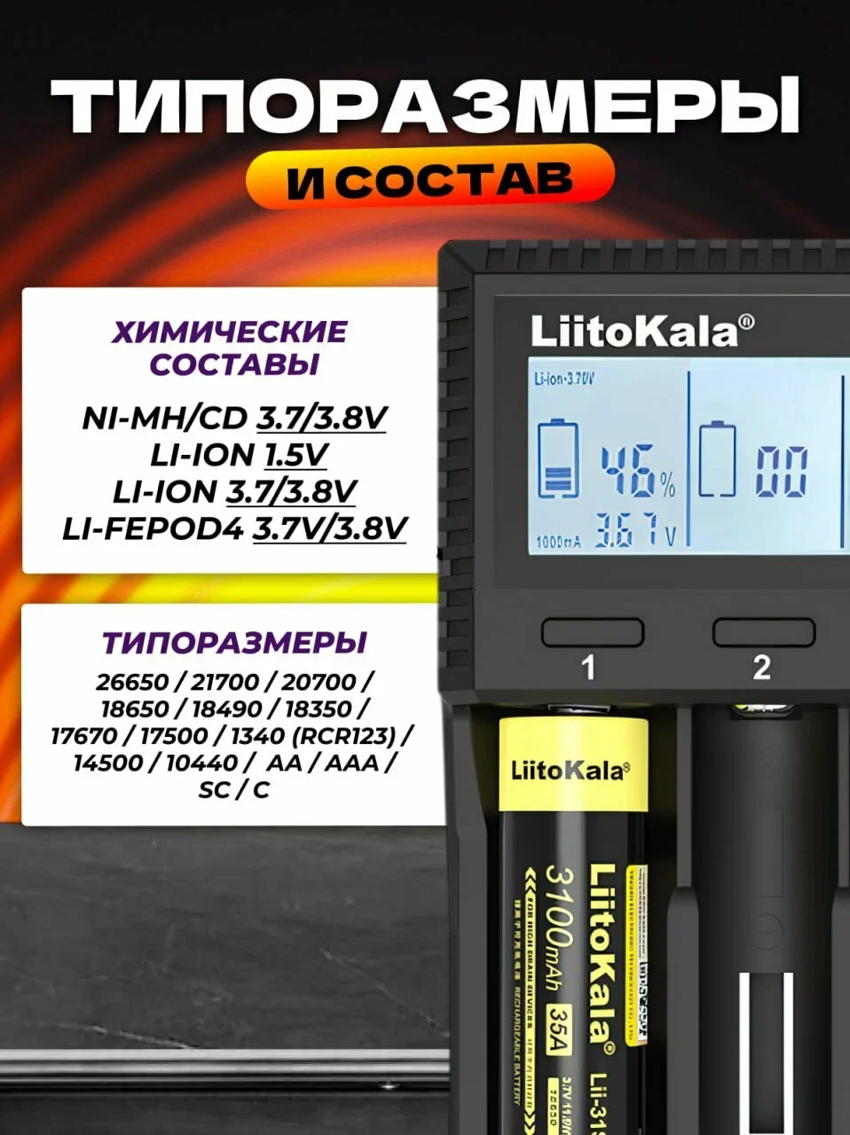 Фото Зарядное устройство LiitoKala Lii CH4 Li-ion, Li-Fe, Ni-CD (26650/18650/14500) 4 слота №4