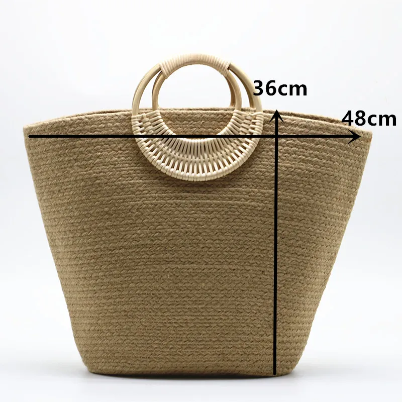 Large capacity hemp rope new straw woven bag hand beach fashion women's |