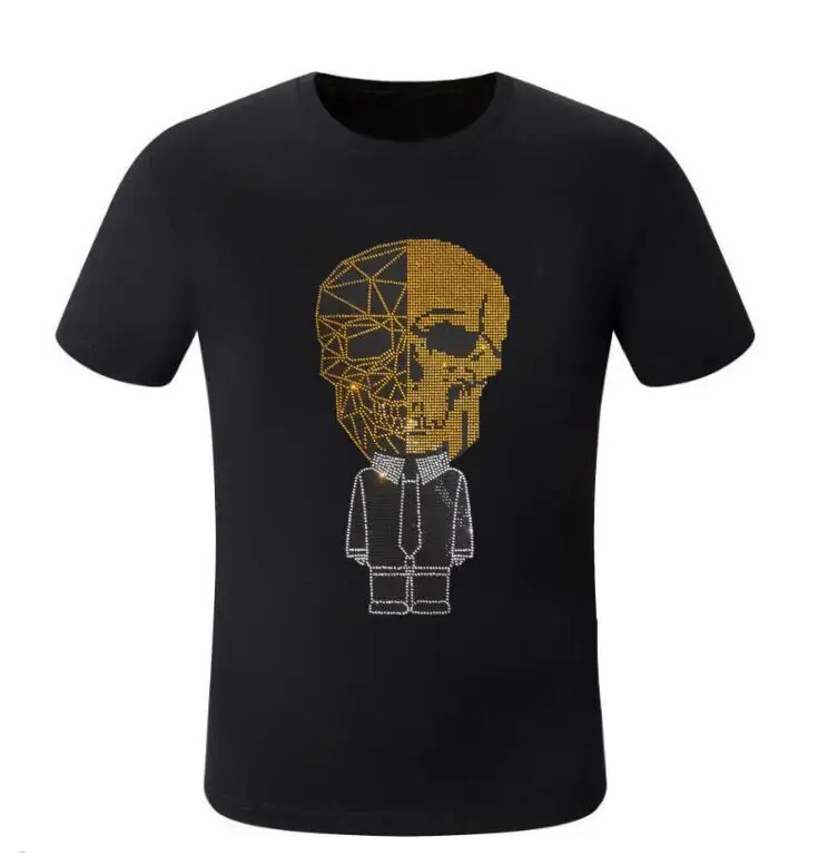 

S-6XL Anime Diamonds Men Dress Skulls T Shirts Rhinestones Summer Fashion T-Shirts Streetwear
