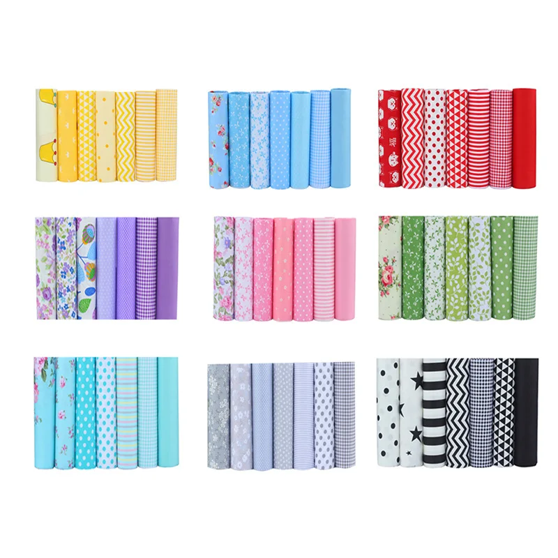 

7pcs/set DIY Handmade Patchwork Set Cotton Printed Fabric Small Cloth Head Small Floral Series Cloth for Sewing Crafts 40X50CM