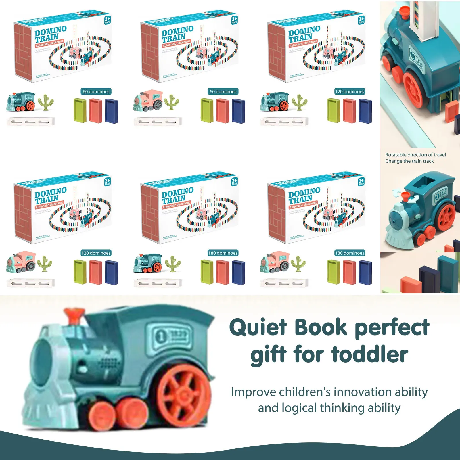 

Детский Электрический поезд-домино, набор со звуком и светом, автоматическая кладка домино, кирпичные блоки, обучающая игра «сделай сам», строительный подарок