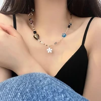 crystal beaded chain flower necklaces for women stainless steel y2k romantic flower necklace 2022 korean fashion jewelry gift