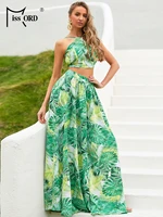 missord summer 2022 floral cami top skirt maxi dress green set backless sexy women for holiday print layered hem sexy long