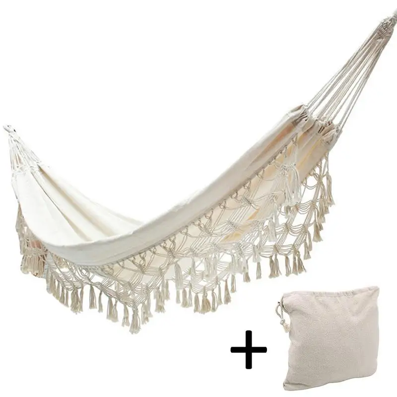 

2-Person Hammock Boho Macrame Fringed Double Hammock Swing Chair Indoor Hanging Swing