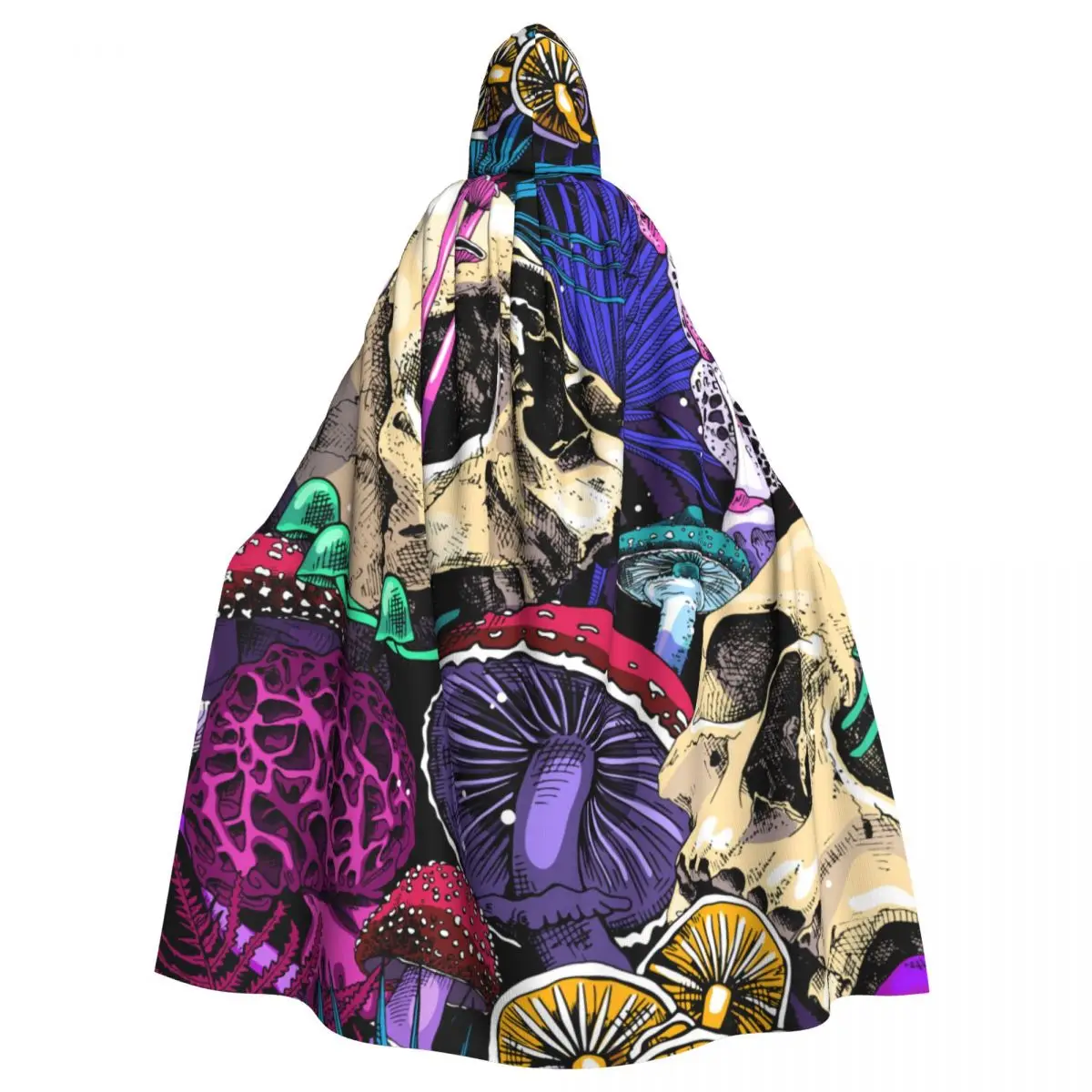 

Adult Cloak Cape Hooded Psychedelic Mushrooms And Skulls Medieval Costume Witch Wicca Vampire Elf Purim Carnival Party