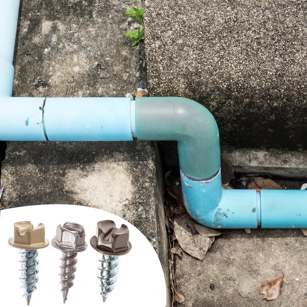 

1 Set Durable Drainage Pipe Screw Compact Sheet Metal Screw Simple Installation Hex Gutter Downspout Zip Screw Fastener Fix