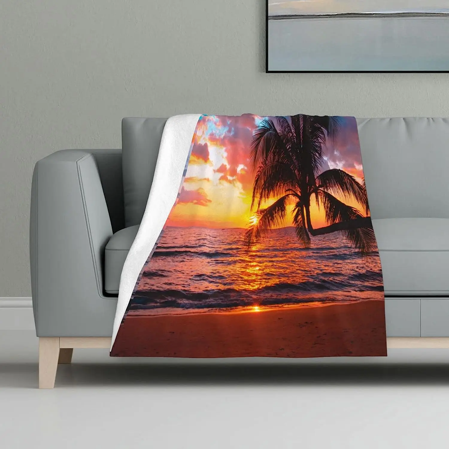 

Silhouette of Palm Trees48 x 32" Blanket Beautiful Sunset On The Tropical Sea Beach Background Durable and Comfortable