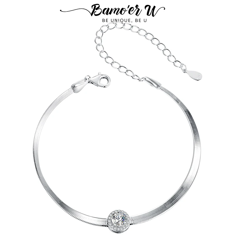 Браслет Bamoer U с муассанитом ореолом 0 5 карата регулируемая широкая цепочка со