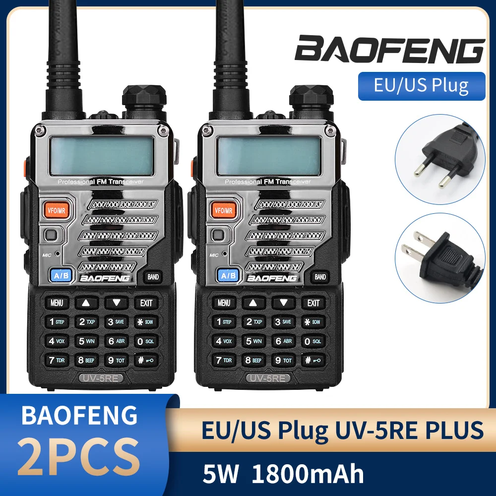 1/2PCS BaoFeng UV-5RE 10KM Walkie Talkie Professional Ham Two Way Radio Transceiver FM VHF 136-174MHZ UHF 400-520MHZ UV 5RE
