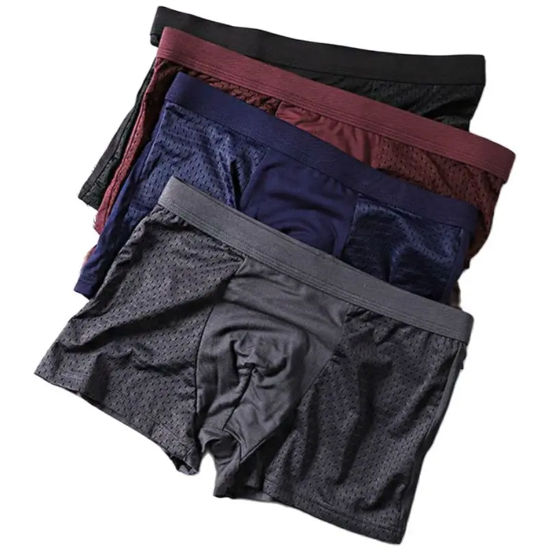 Underwear Boxers Breathable Man Ice Silk Sexy U Convex Boxer Solid Underpants Comfortable Mesh Shorts